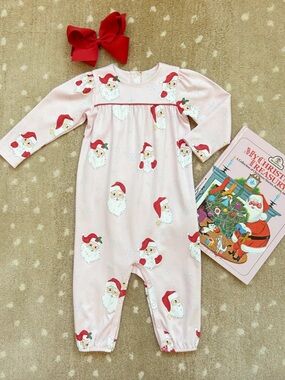 The Beaufort Bonnet Company Pink Santa Print Baby One-Piece Bodysuit